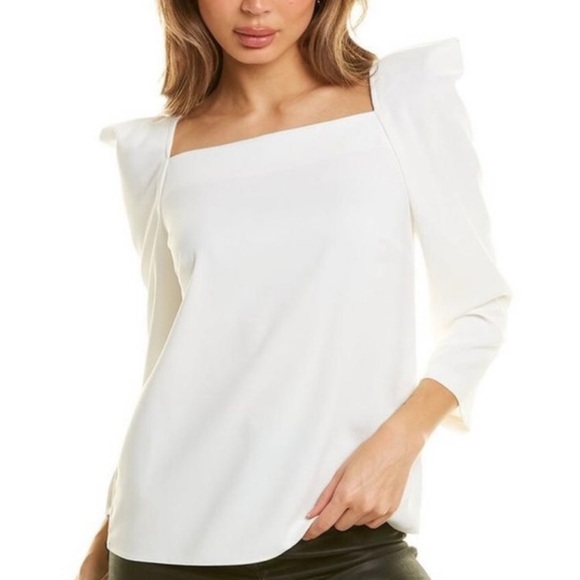 Trina Turk Tops - Trina Turk White Square Neck Puff Shoulder Blouse Size Medium